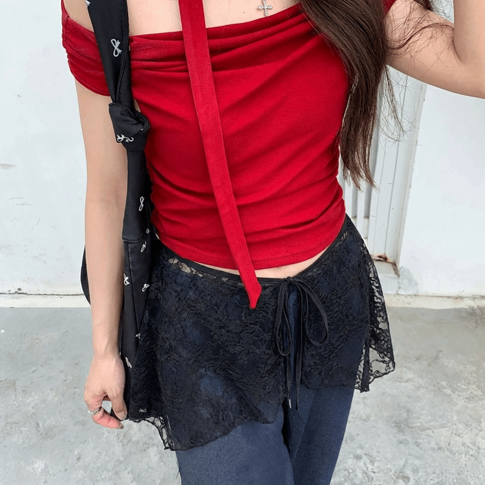 Embroidery Apron - Французская кружевная мини-юбка с асимметричным подолом
