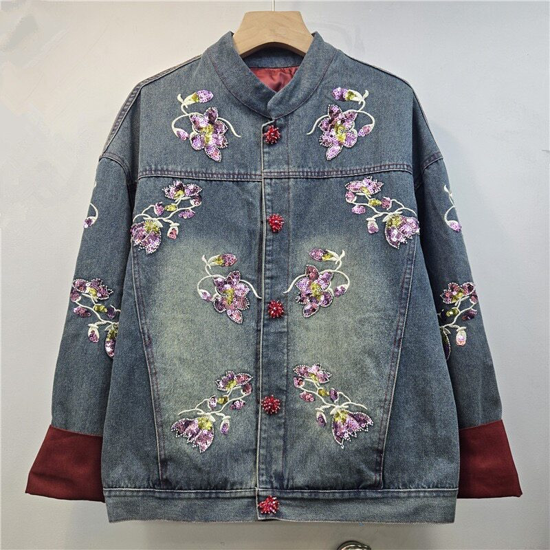 Embroidery Jacket Jeans - Джинсовая куртка с тяжелой вышивкой пайетками