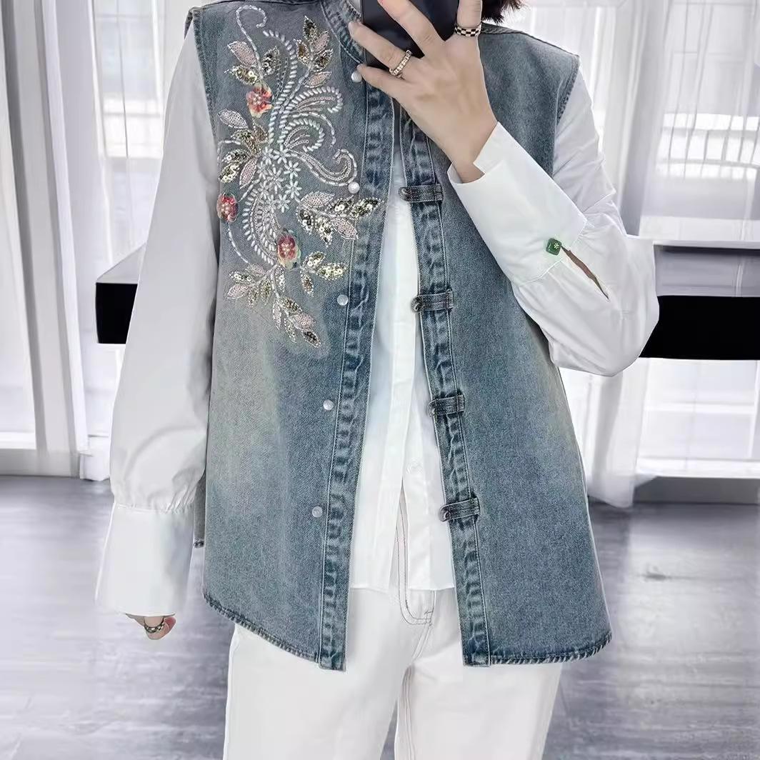 Embroidery Jacket Jeans - Джинсовые пальто, женские жилеты, пальто с